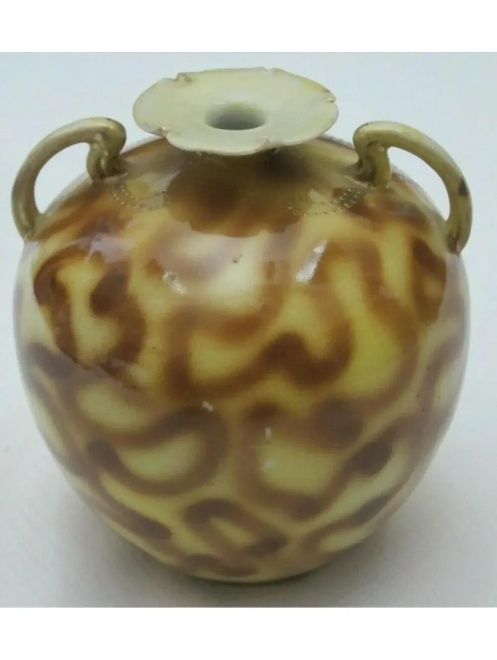 Vintage Nippon Round Vase w/ Handles, Hand Painted Roses Floral Gold Gilded Bead
